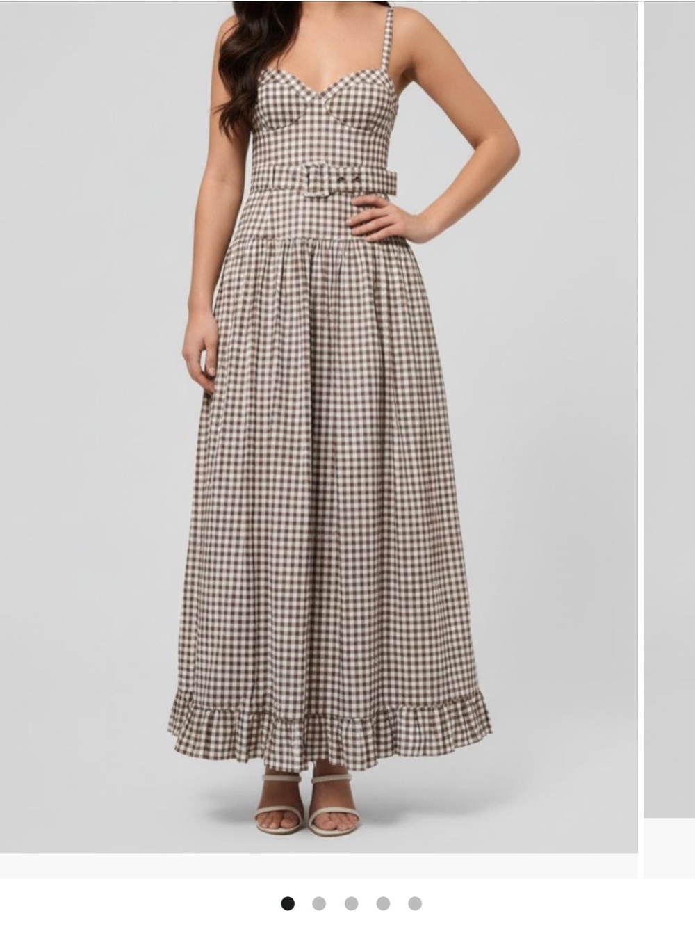 RACHEL Rachel Roy Ivory and Brown Gingham Maxi Dresz